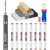 Laminate Vinyl Wood Floor Scratch Repair Kit with Heat Pen - 11 Colors Grey Hardwood Wax Sticks &amp; 8 Colors Dual Tip Furniture Markers Touch up, Linoleum Restoration Wax Melting Tool Set