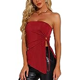 Allegra K Strapless Top for Women's Drawstring Ruched Asymmetrical Ruffle Hem Bandeau Tops