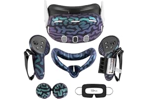 BAOYEMES VR Accessories for Oculus Quest 3, Silicone Set for Meta Quest 3, Include Controller Grip Cover, VR Shell Cover, Face Cover, Lens Cover and 10PCS Disposable Eye Cover(Magical)