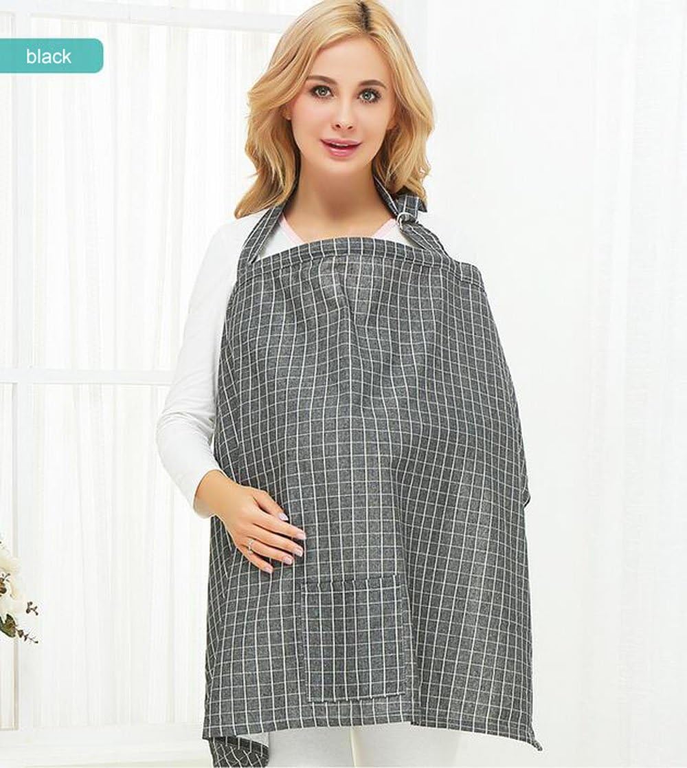 Fen Fun Grid Style Neck Support Nursing Cover for Baby Breastfeeding Full Coverage 100% Breathable Soft Cotton Linen