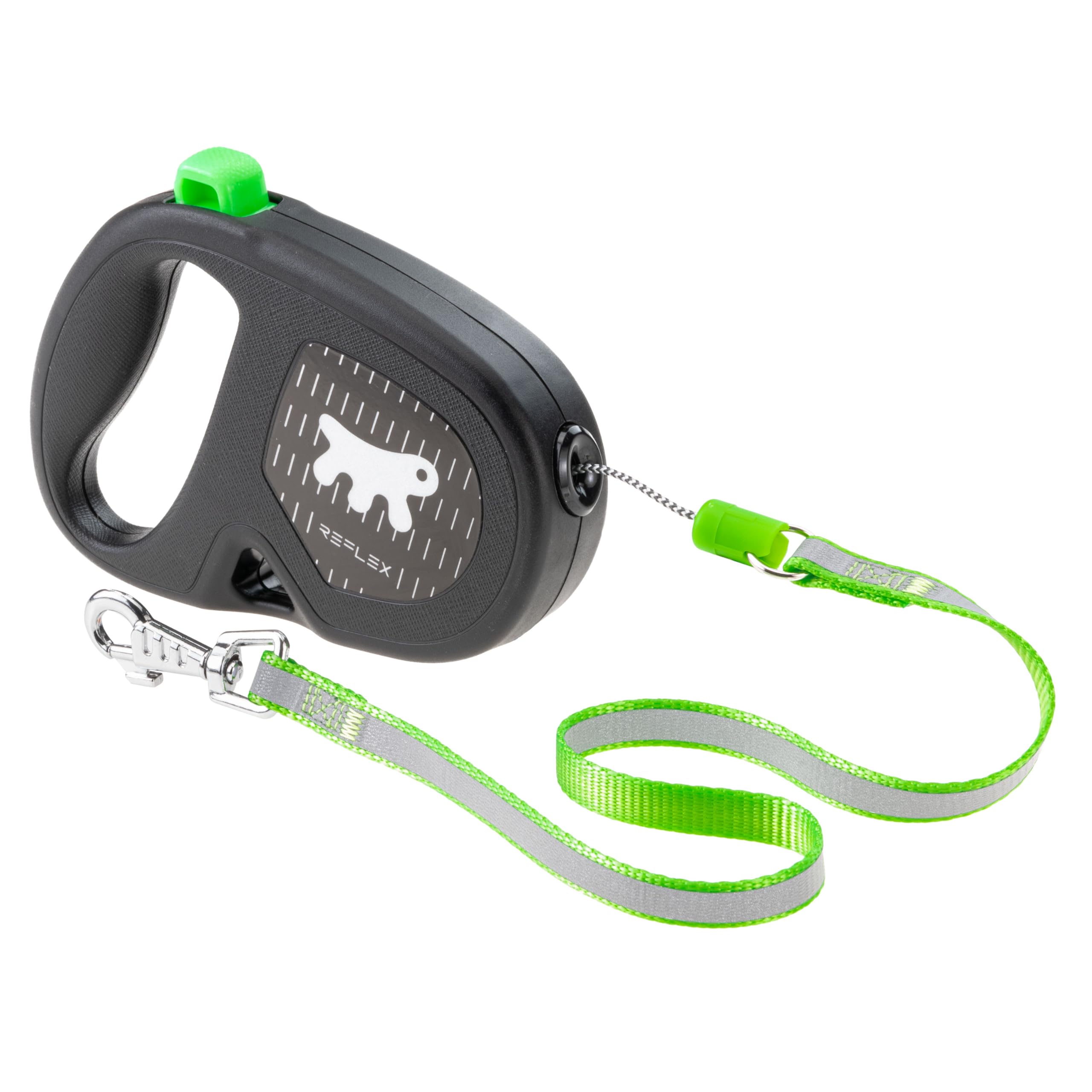 Ferplast FLIPPY ONE REFLEX Reflective Extendable Dog Lead - Evening Walks - Bag Holder - Lock & Release Button - Ergonomic Design - Tape - Max 15 Kg - 4m, Green