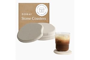 Dorai Home Stone Coaster Set – 4 Absorbent Diatomite Coasters for Instant Drying, Modern Design, Sandstone