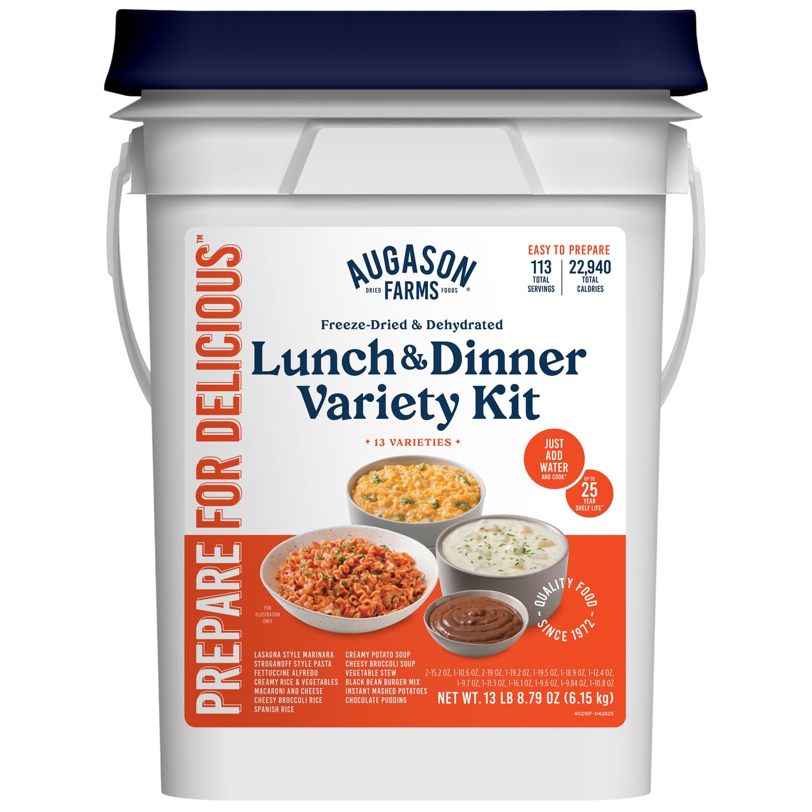 Augason Farms Lunch & Dinner Variety Kit Emergency Food Supply, 113 Servings, 25 Year Shelf Life - Dehydrated Meals, Survival Food Camping Essentials, 4 Gallon Bucket Image