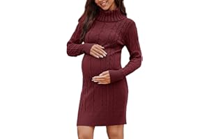 Langwyqu Womens Maternity Sweater Dress Cable Knit Sexy Bodycon Turtleneck Long Sleeve Mini Fall Sweaters Dresses