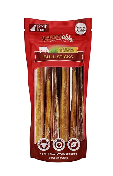 REWARDABLES BULLY STICKS, LARGE, SINGLE-INGREDIENT, PREMIUM, ALL-NATURAL GRASS-FED BULL STICK, LONG LASTING DOG CHEW FOR AGGRESSIVE CHEWERS – 6.25 OZ | FOR MEDIUM TO LARGE DOGS