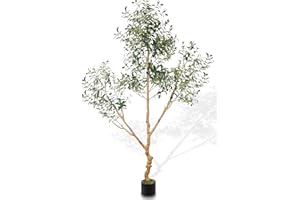 Panlaolao Artificial Olive Tree Tall Fake Potted Natural Silk Tree with Planter Large Faux Olive Branches Fruits Artificial Tree for Modern Living Room Office Floor Decor Indoor Gift 7Ft (84'')