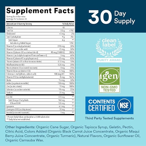SMARTYPANTS MULTIVITAMIN FOR MEN, GUMMIES: OMEGA 3 FISH OIL (EPA/DHA), METHYLFOLATE, COQ10, VITAMIN D3, C, VITAMIN B12, B6, A, K & ZINC FOR IMMUNE SUPPORT, BIOTIN, 180 GUMMIES (30 DAY SUPPLY)