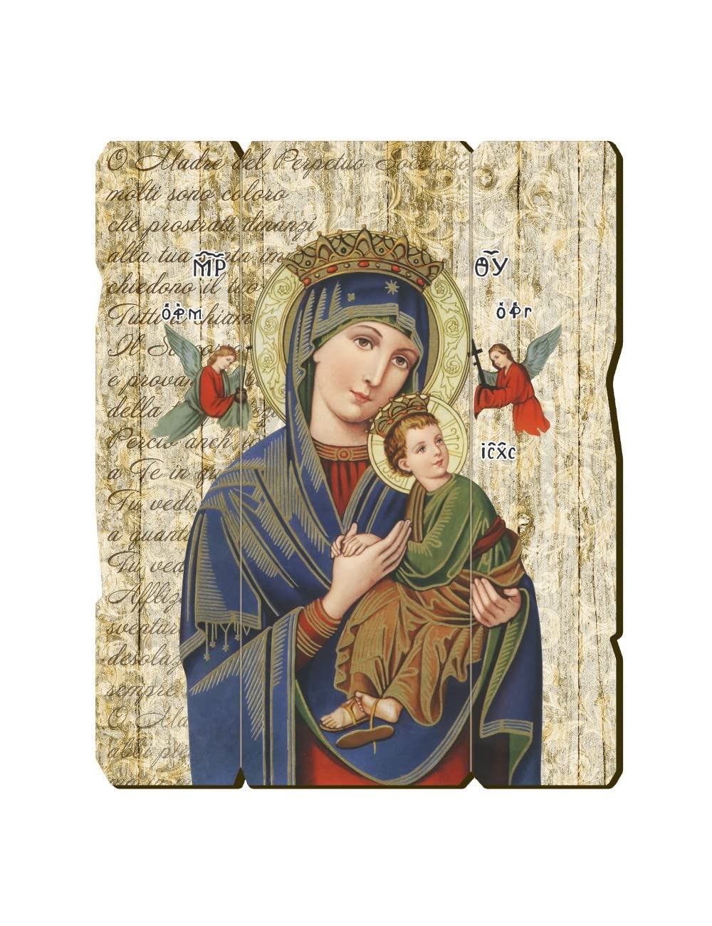 BONELLA BROTHERS Bonella Brothers | Vintage Style Shaped Wooden Picture of Perpetual Help size 19x24 cm | Made in Italy