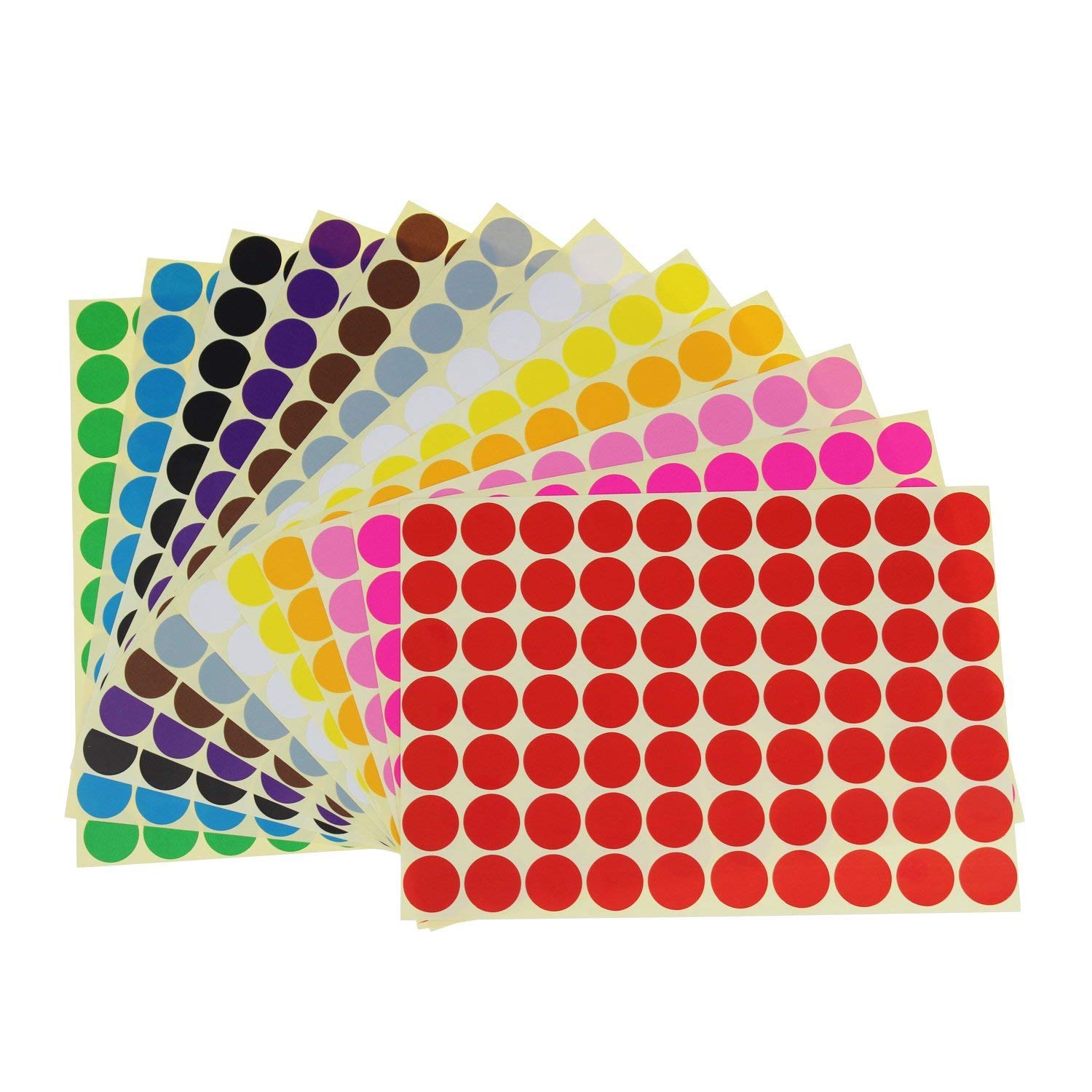 Dot Stickers Coloured,16mm Coding Sticky Dots 16 Colors/Sheet Sticky Coding Dot 1440 Pieces Dot Marking Labels