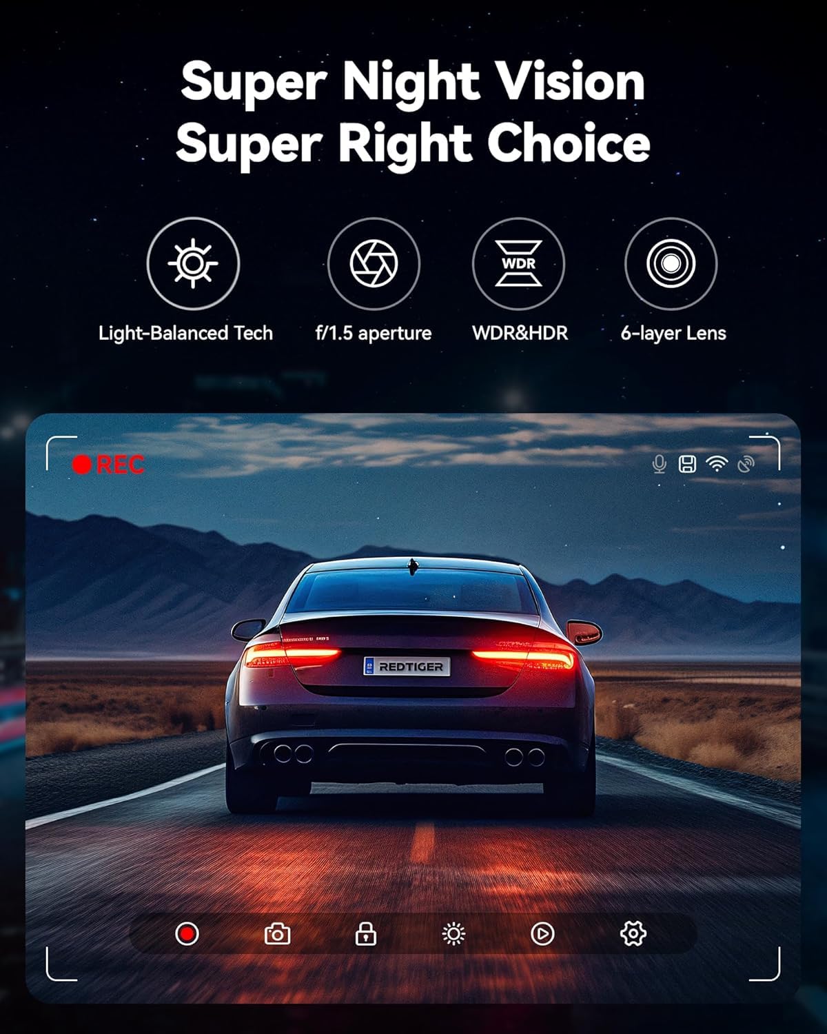 REDTIGER 4K Dash Cam Front Rear, STARVIS 2 Sensor, Free Card Included, 5.8GHz WiFi-20MB/s Fast Download, Dash Camera for Cars with GPS, WDR Night Vision, 170°Wide Angle, 24H Parking Mode(F7NP)