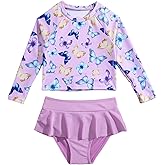 YAGATA Toddler Swimsuit Girl 3 Piece Rash Guard Bathing Suit Cute Little Girls Long Sleeve Quick Dry Swimwear 1-6 Years