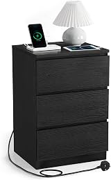 VASAGLE KAILYN Bedside Table with Power Strip Ebony Black LET631B57 view 2