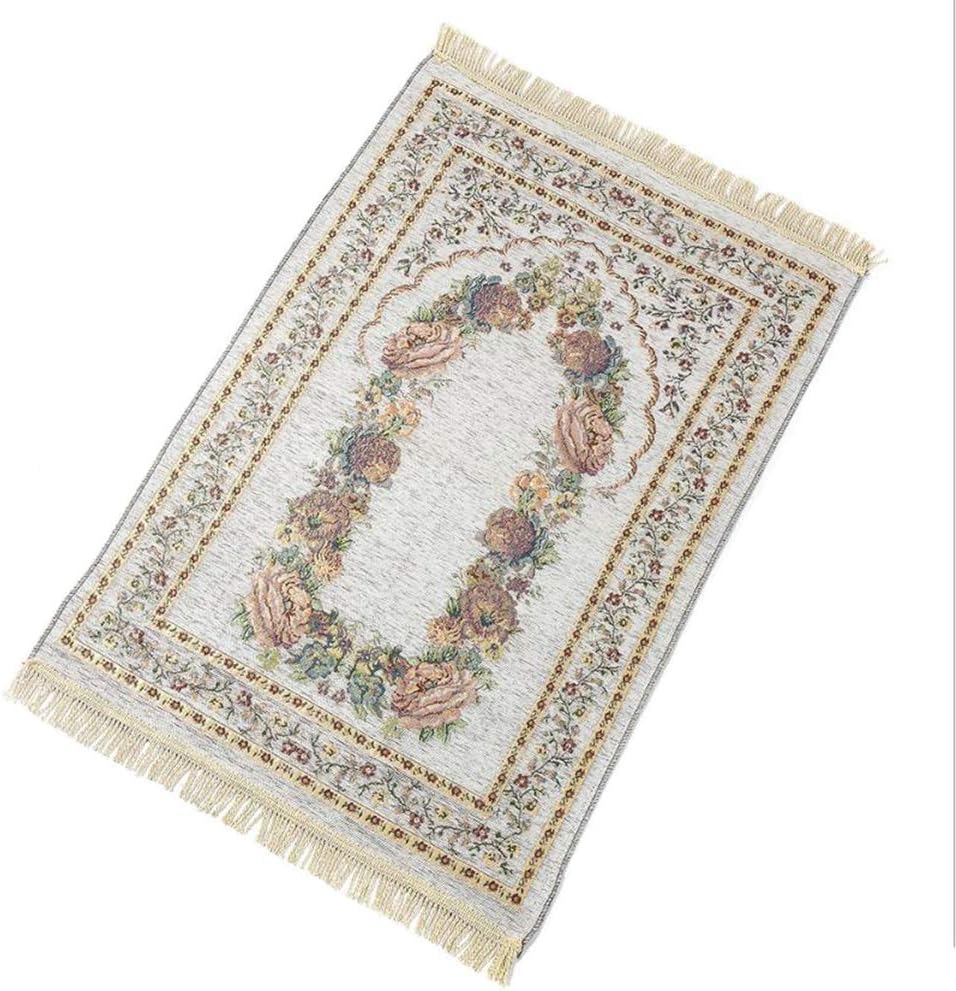 Fancy Thin Chenille Travelling Islamic Prayer Carpet for Worship Salat Musallah Prayer Rug Praying Mat Tapete Muslim Prayer Mat (White,43.3x27.5inch)