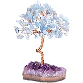 MANIFO Aquamarine Crystal Tree Healing Crystals Stone Trees with Amethyst Cluster Base Feng Shui Money Tree for Positive Energy Home Decoration Gifts