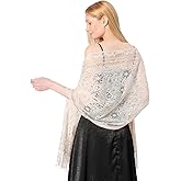 Ladiery Women's Floral Lace Shawl with Tassels, Soft Mesh Fringe Wraps for Wedding Evening Party Dresses
