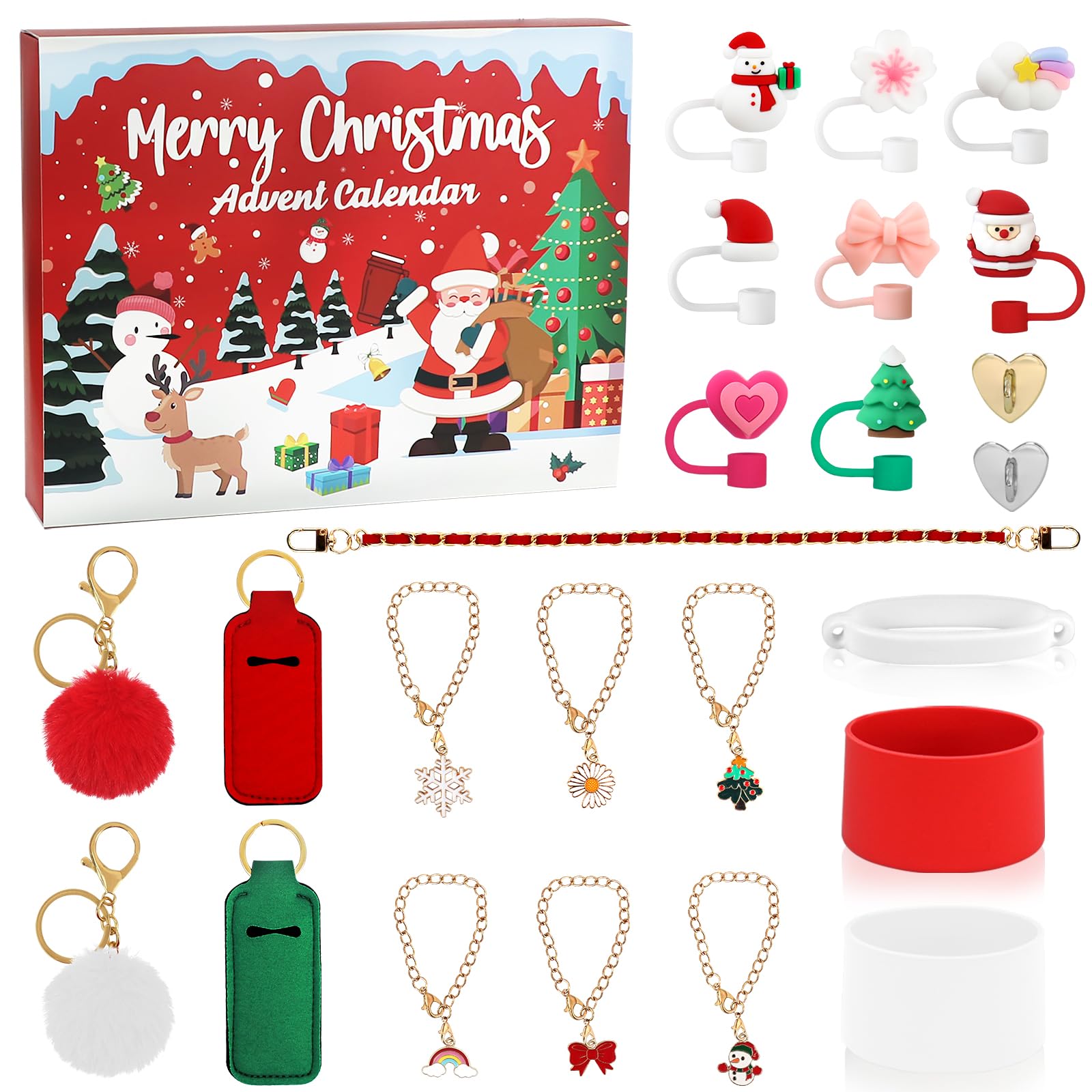 Photo 1 of 2025 Advent Calendar 24-Day Christmas Countdown Calendars, Including Water Bottle Handle, Silicone Boots, 10 mm Straw Cover Topper Cap, Suitable for Girls Adults as Christmas New Year Surprise Gift