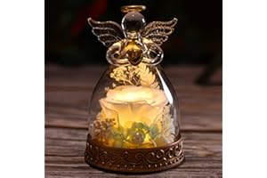 Aastin Preserved Real Rose in Glass Angel Figurine with LED Light, Angel Gifts for Women, Mom, Grandma on Mother's Day Christmas Birthday (White)