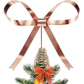 HMASYO Christmas Tree Topper Bow, 10.5 Inch Large Rose Gold Metal Bow Tree Topper with Spiral Base for Holiday Xmas Party Christmas Tree Top Ribbon Decorations (Rose Gold)