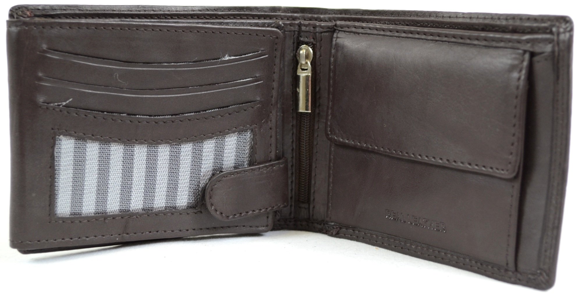 LondonLeather Men's Soft Leather Tri-Fold Wallet with Multiple Features (Dark Brown)