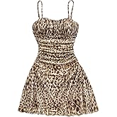 Women's Plus Size Leopard Mini Dress Y2k Cheetah Ruched Sleeveless Spaghetti Strap A Line Dresses