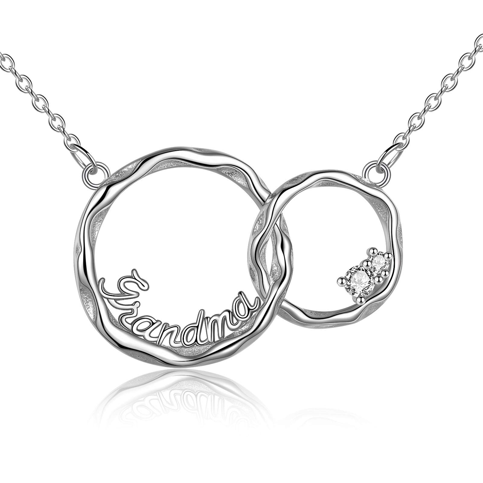 Gifts for Grandma 925 Sterling Silver Interlocking Double Circles Necklace for Grandmother Birthday Jewelry Gifts