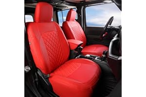 GIANT PANDA Jeep Wrangler 4 Door JL 2018-2026 Full Set Car Seat Covers for Sahara Sport Rubicon Unlimited Willys Without Rear Cup Holder, Customized Faux Leather - (Red)
