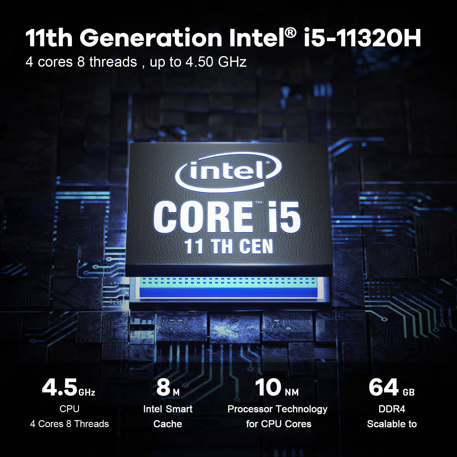 Beelink SEi11 Mini PC, Intel 11th Gen Core i5-11320H(4C/8T up to 4.5GHz), 16G DDR4 RAM+500G NVMe SSD Mini Desktop Computer Support 4K@60Hz Dual Display, WiFi 6, BT5.2, Ethernet, Auto Power On, WOL