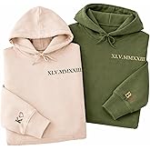 PuffinCraft Custom Embroidered Roman Numeral Couple Hoodie Sweatshirt, Personalized Date & Heart Matching Sweater, Valentines Day Gifts