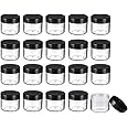 20 Pieces Round Pot Jars Plastic Cosmetic Containers Set with Lid for Liquid Creams Sample, 20 ml/ 0.7 oz (Black Lid)