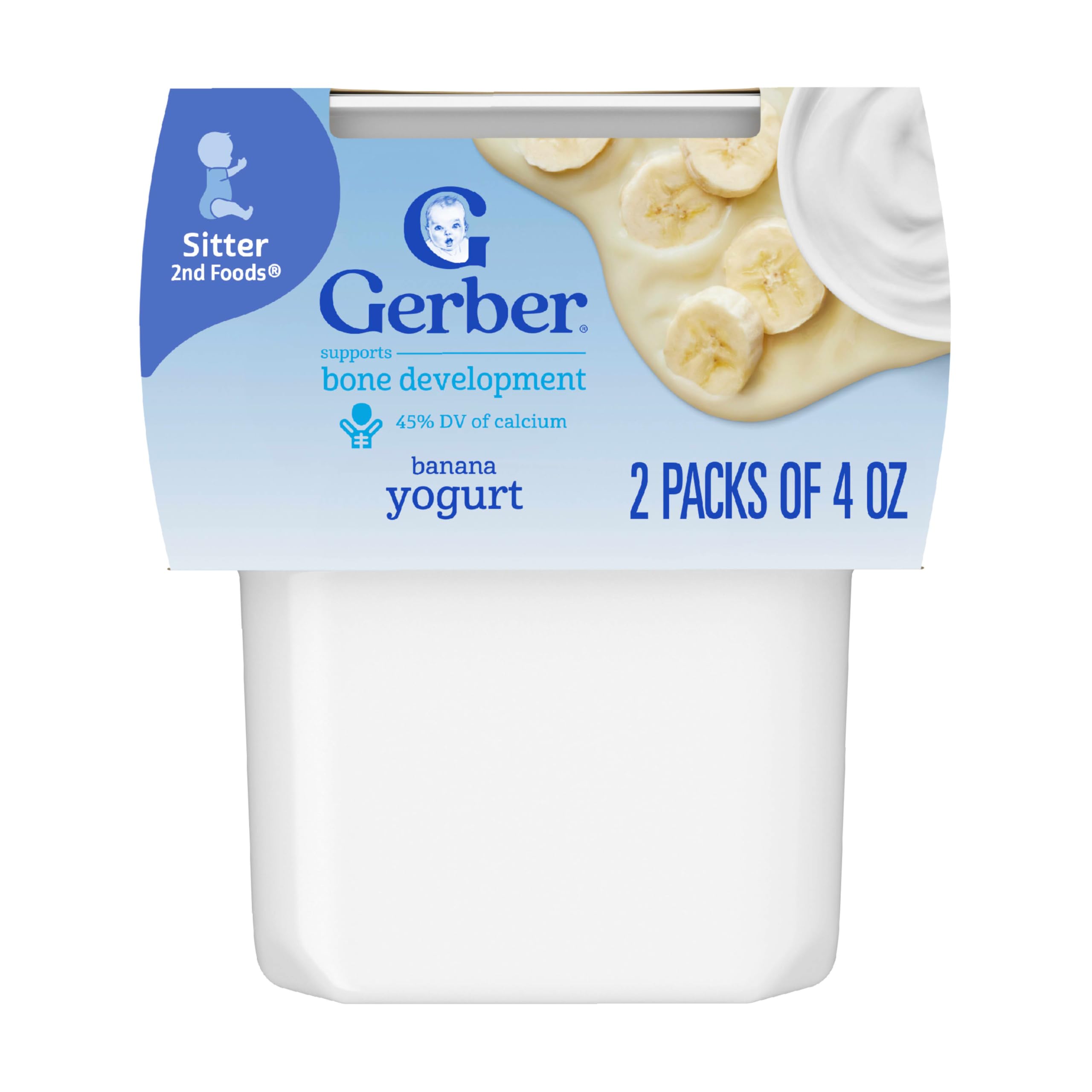 Photo 1 of Gerber Baby Food, Yogurt Blends Snack, Banana, 2nd Foods, Baby Snacks, Baby Yogurt, Baby Food Stage 2, No Artificial Flavors or Sweeteners, No Preservatives, 4 oz Tubs (Pack of 2)