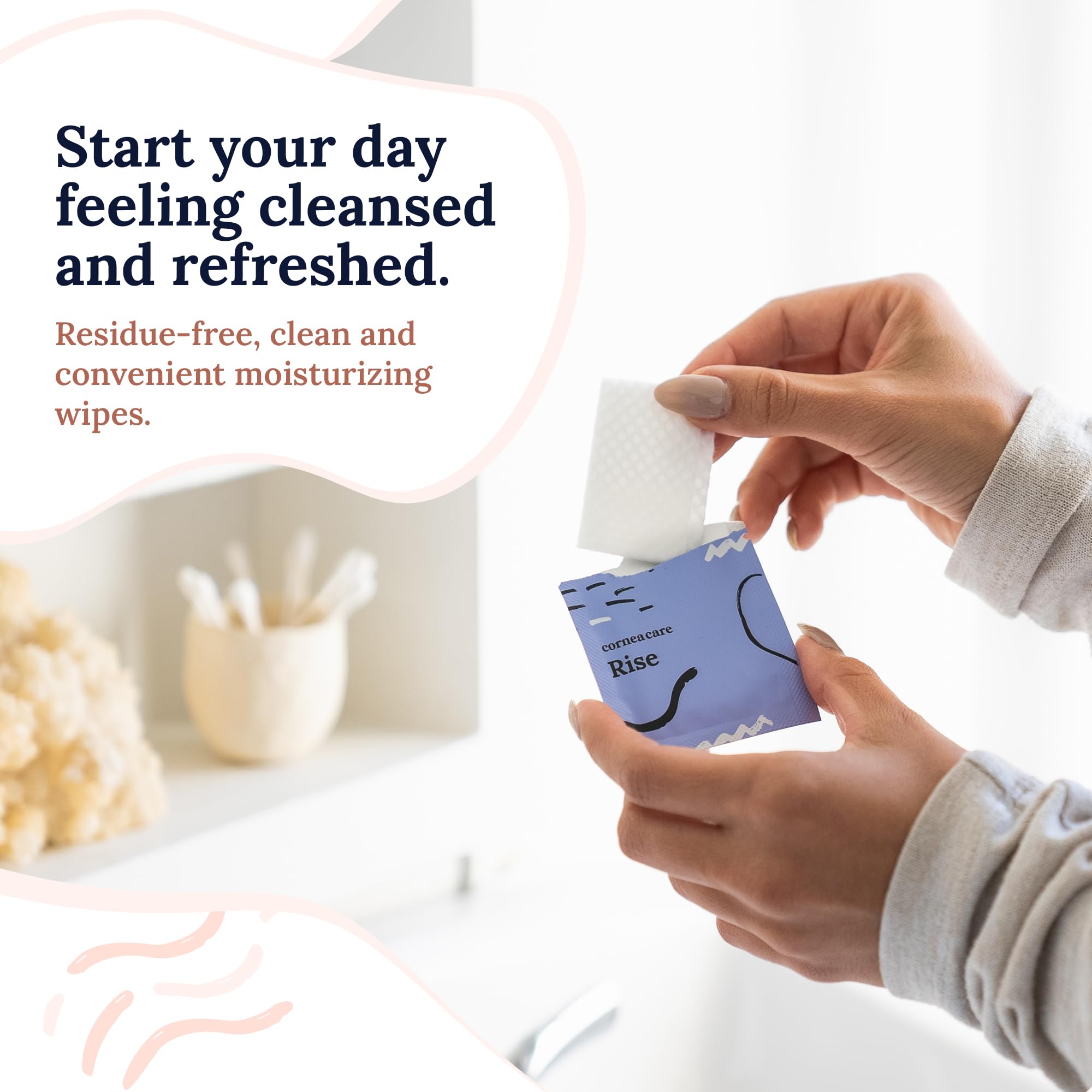 CorneaCare Rise: Eyelid Wipes | Eye Wipes for Dry Eyes | Eyelid Wipes with Tea Tree Oil & Hyaluronic Acid | Travel Ready | 30 Count | FSA & HSA Eligible