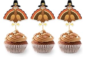 MOITKPTT 24 Pcs Thanksgiving Day Decorations Turkey Cupcake Toppers, Cake Topper for Thanksgiving Theme Party Supplies (Turkey B)