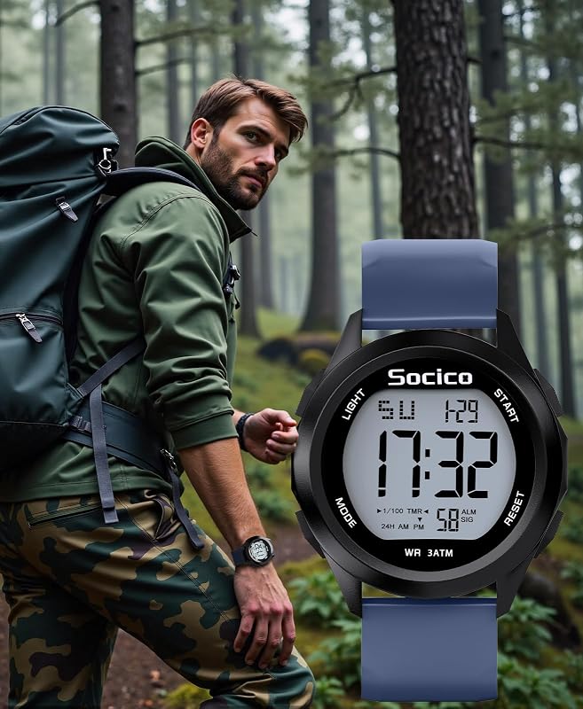 Herren Digitaluhr Sport Militär Uhren wasserdichte Outdoor-Chronographen-Armbanduhren für Männer mit LED Beleuchtung Alarm Datum (Blau) — Foto 7 von 7