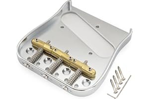 Musiclily Ultra 54mm (2-1/8 inch) Solid Brass Plate Curved Tele Bridge with Compensated 3-Saddles for Telecaster Electric Guitar, Chrome