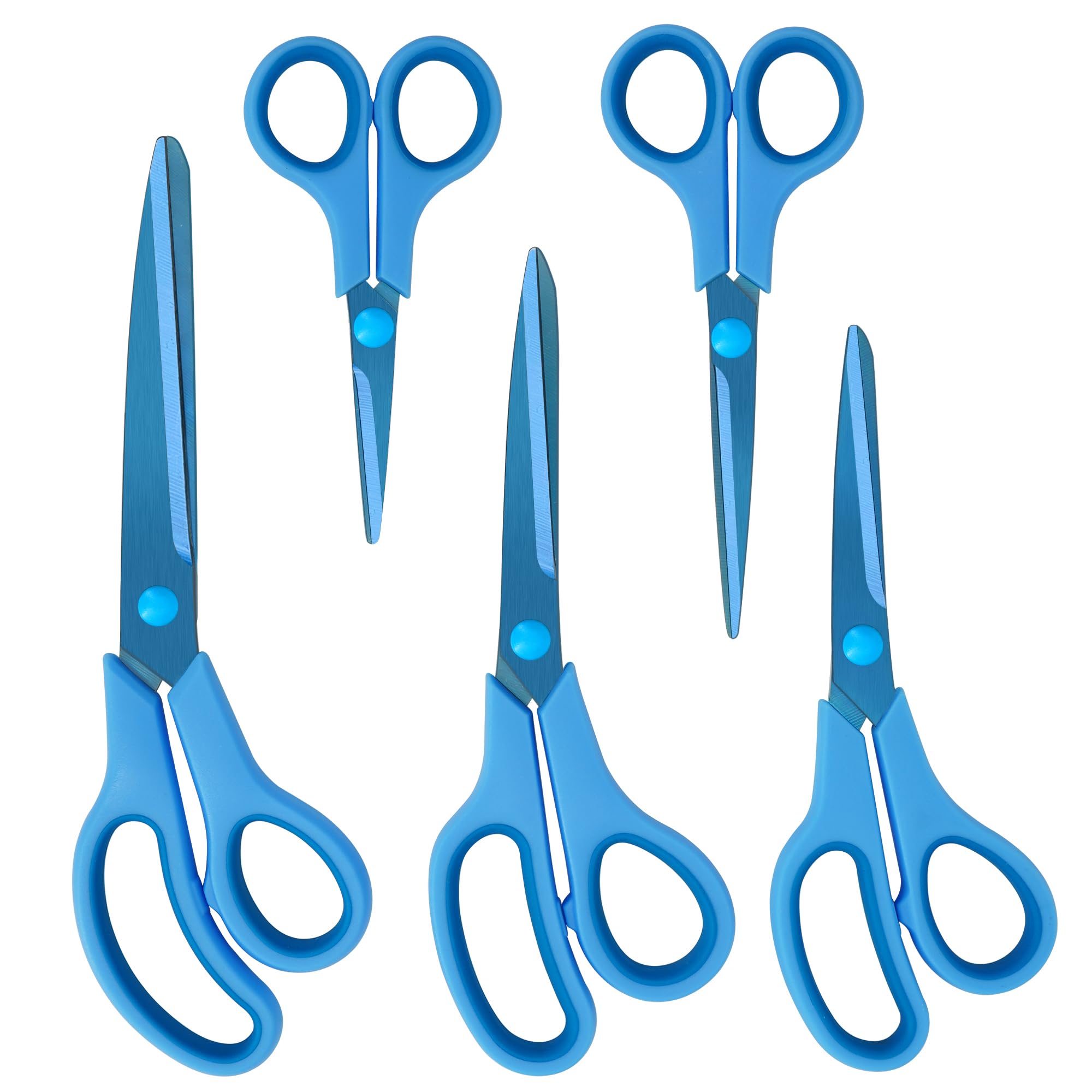 CCR Scissors,Stainless Steel Scissors Set with Blue Titanium Plating,Comfort Grip,Suitable for Families, Offices and Schools,Set of 5
