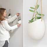Kazai Ellie Wall Planters 3 Piece Cream Matte Ceramic Hanging Pots view 3