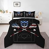 Feelyou Kids Lacrosse Comforter Set Queen Size Sports Gaming Theme Bedding Set for Boys Girls Lacrosse Player American Flag Comforter Duvet Set Room Decor,1 Comforter+ 2 Pillow Shams