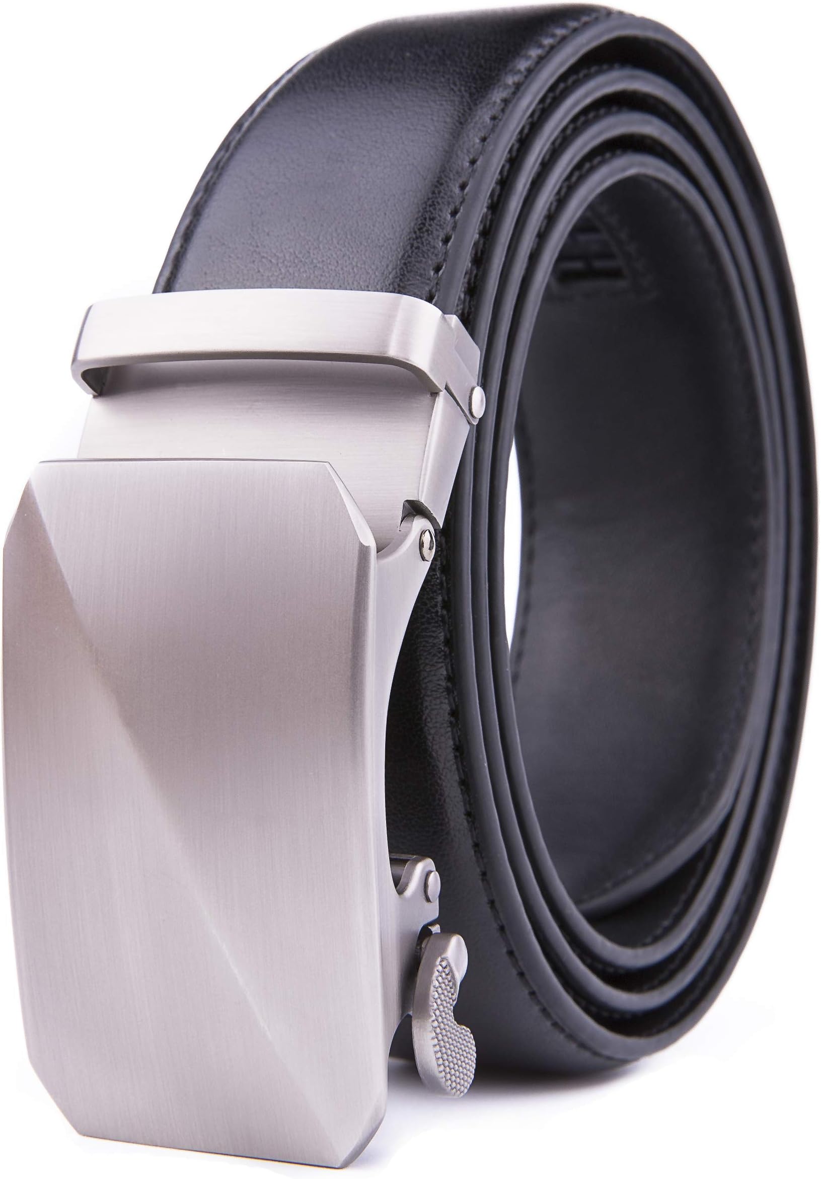 Men's Genuine Leather Ratchet Dress Belt with Automatic Buckle, Adjustiable Sizes, Handmade, All leather Strap