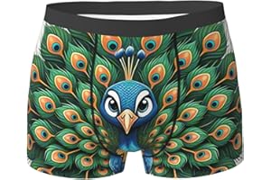 ZGHQHCDRH Mens Underwear Boxer Briefs, Moisture Wicking Boxers Ultra Soft Stretch Trunk Cartoon Peacock Boxers Short for Men