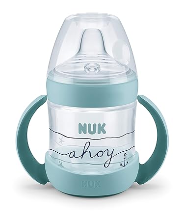 NUK Beach Nature Sense Trinklernflasche 150 ml, extra breite und weiche Trinktülle, auslaufsicher, 6-18 Monate, 1 Stück (grün