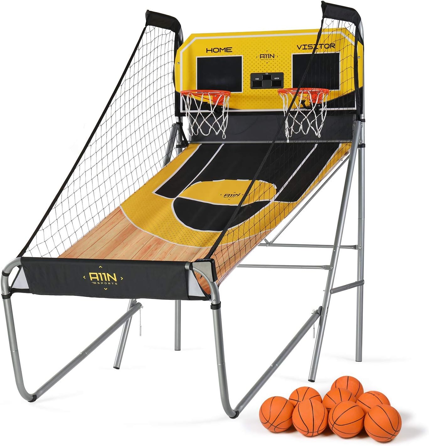 Sharpshooter Dual Shot Basketball Arcade Game, 8 Game Options & 8 Balls - Indoor Basketball Hoop with Durable Frame, Electronic Scoreboard and Sound Effects
