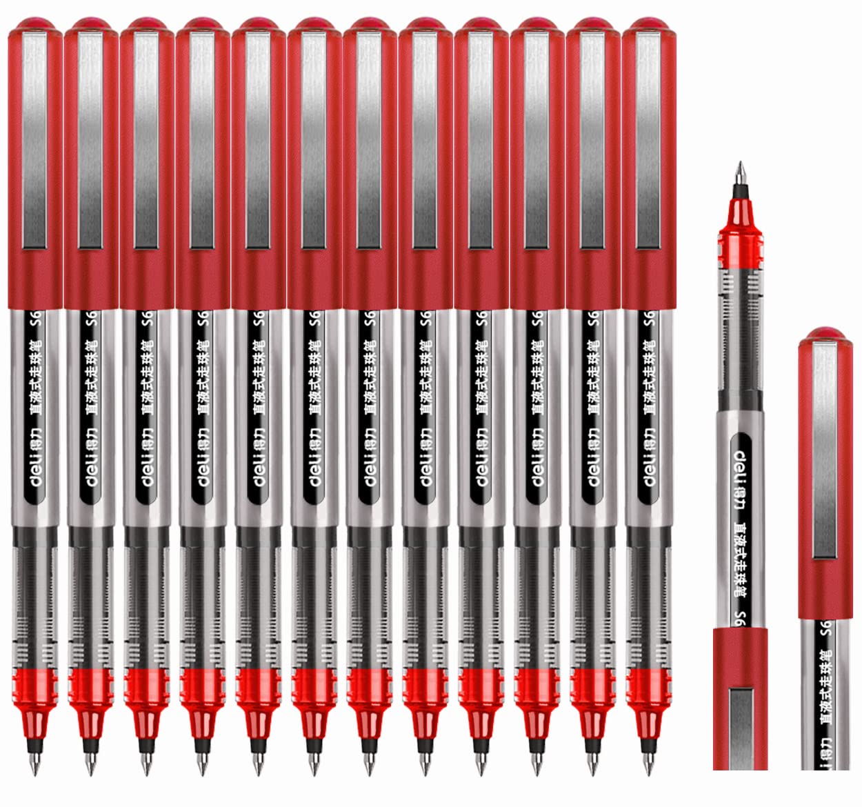 Surcotto Rollerball Pen, 0.5mm Red Pens, Smooth Ballpoint Pen Quick-Drying Liquid Ink Rollerball Pens - Pack of 12