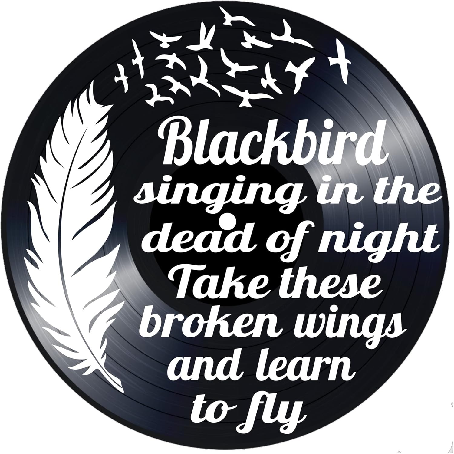 Mixed Media - Blackbird Beatles Song Lyric Art on a REAL Vinyl Record - Music Wall Art Decor