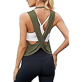 Mippo Workout Tops for Women Open Back Shirts Cropped Athletic Yoga Tank Tops Gym Clothes