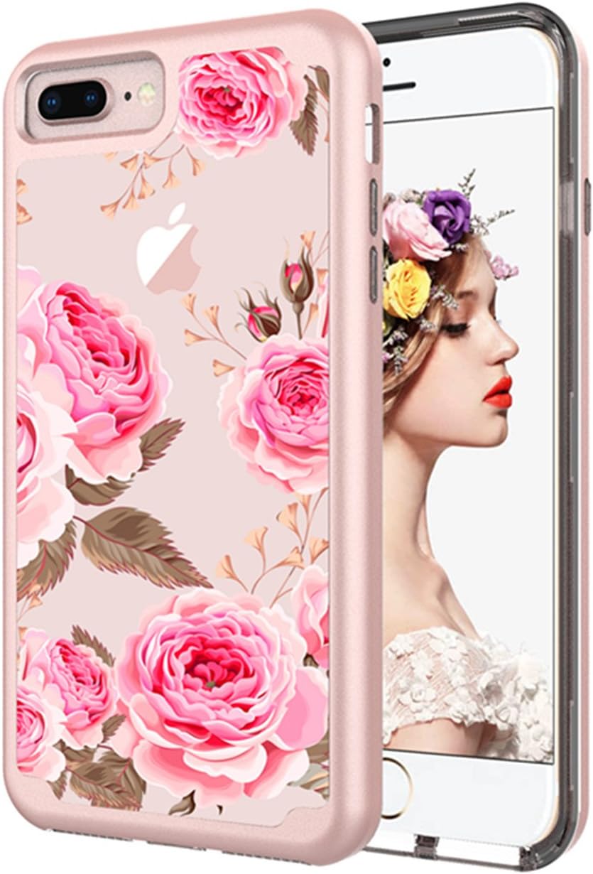 iPhone 7 Plus Case, iPhone 8 Plus Case, KAMII Peony Flower Pattern Shockproof 2in1 Dual Layer TPU Bumper Hard PC Hybrid Defender Armor Case Cover for Apple iPhone 7 Plus/8 Plus 5.5" (Peony)