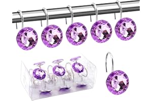 BEAVO Acrylic Fashion Decorative Home Rolling Purple Shower Curtain Hooks Rhinestones Bathroom Bath Baby Room Bedroom Living Room Decor Set of 12 Rings (Purple)