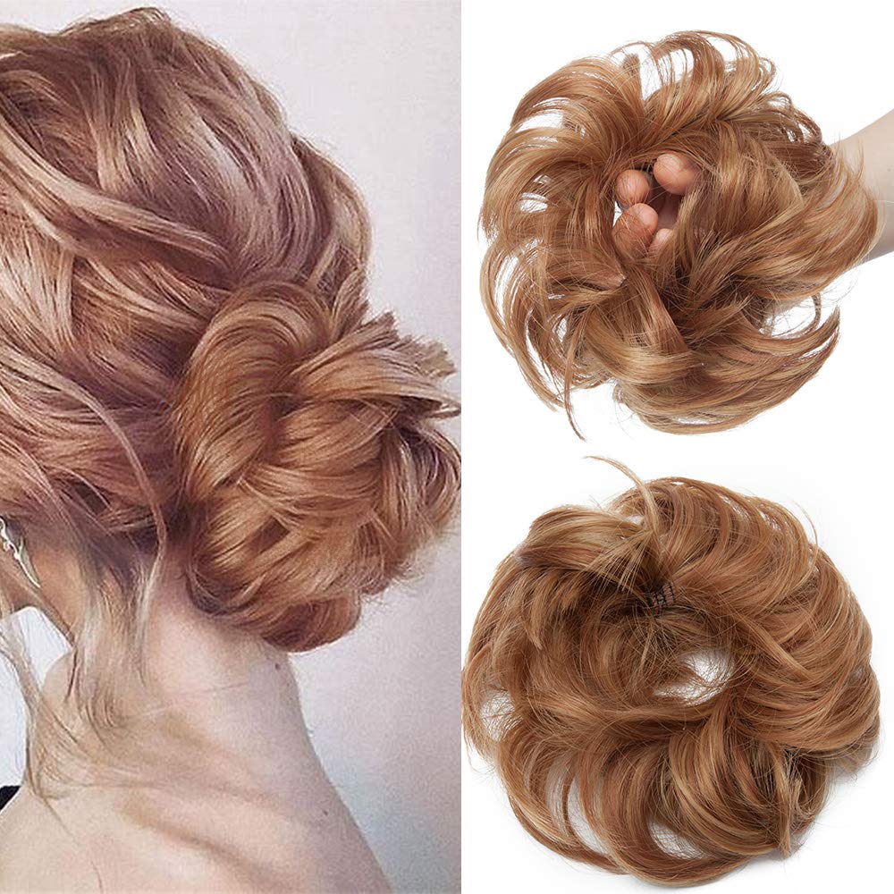 Silk-co Messy Hair Scrunchies for Women Scrunchy Scrunchie Bun Up Do Hair Piece Hair Ribbon Ponytail Extensions Wavy [Auburn & Blonde]