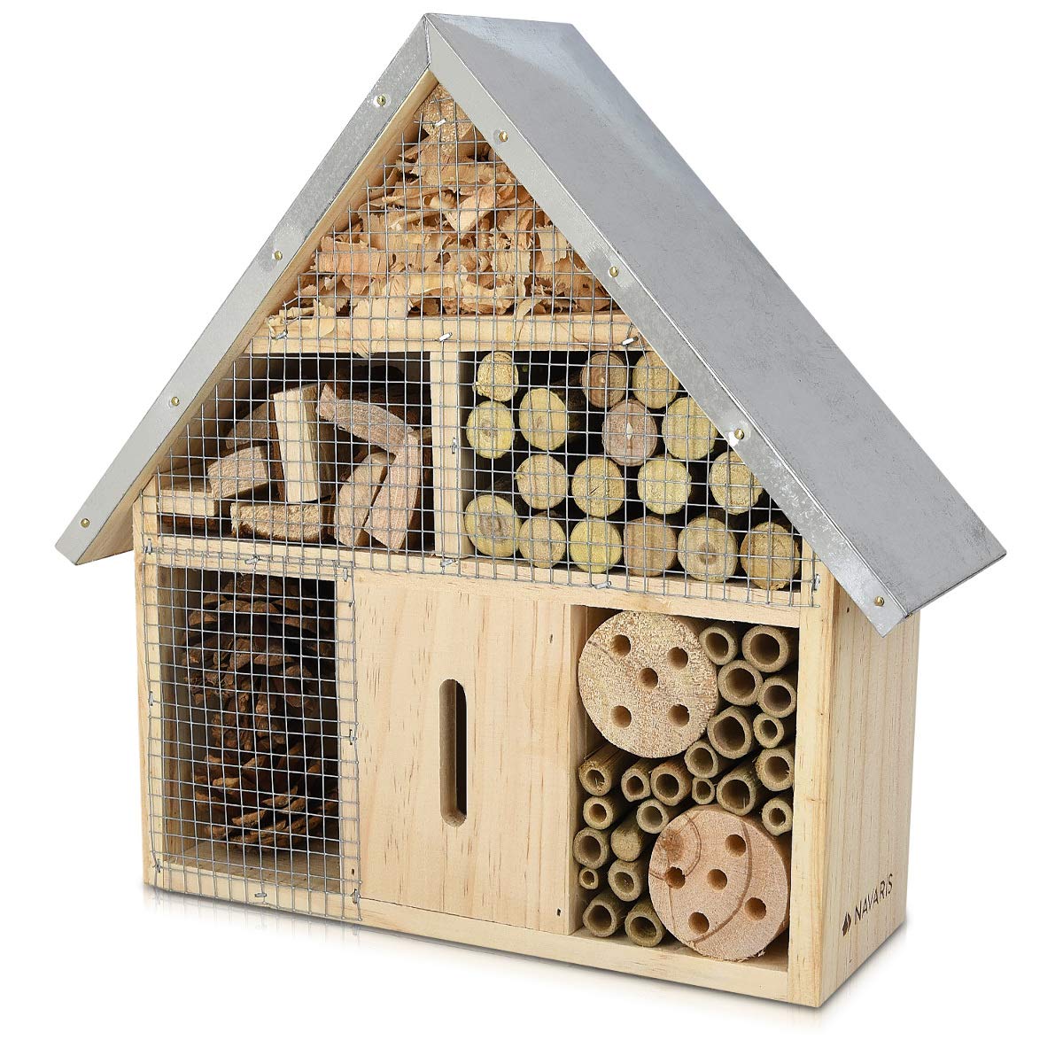 Navaris M Wooden Insect Hotel 24.5 x 28 x 7.5 cm Natural Wood