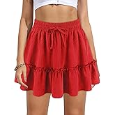 Vigorics Women's High Waist Ruffle Mini Skirt Built in Shorts A Line Flowy Boho Skirt with Pockets
