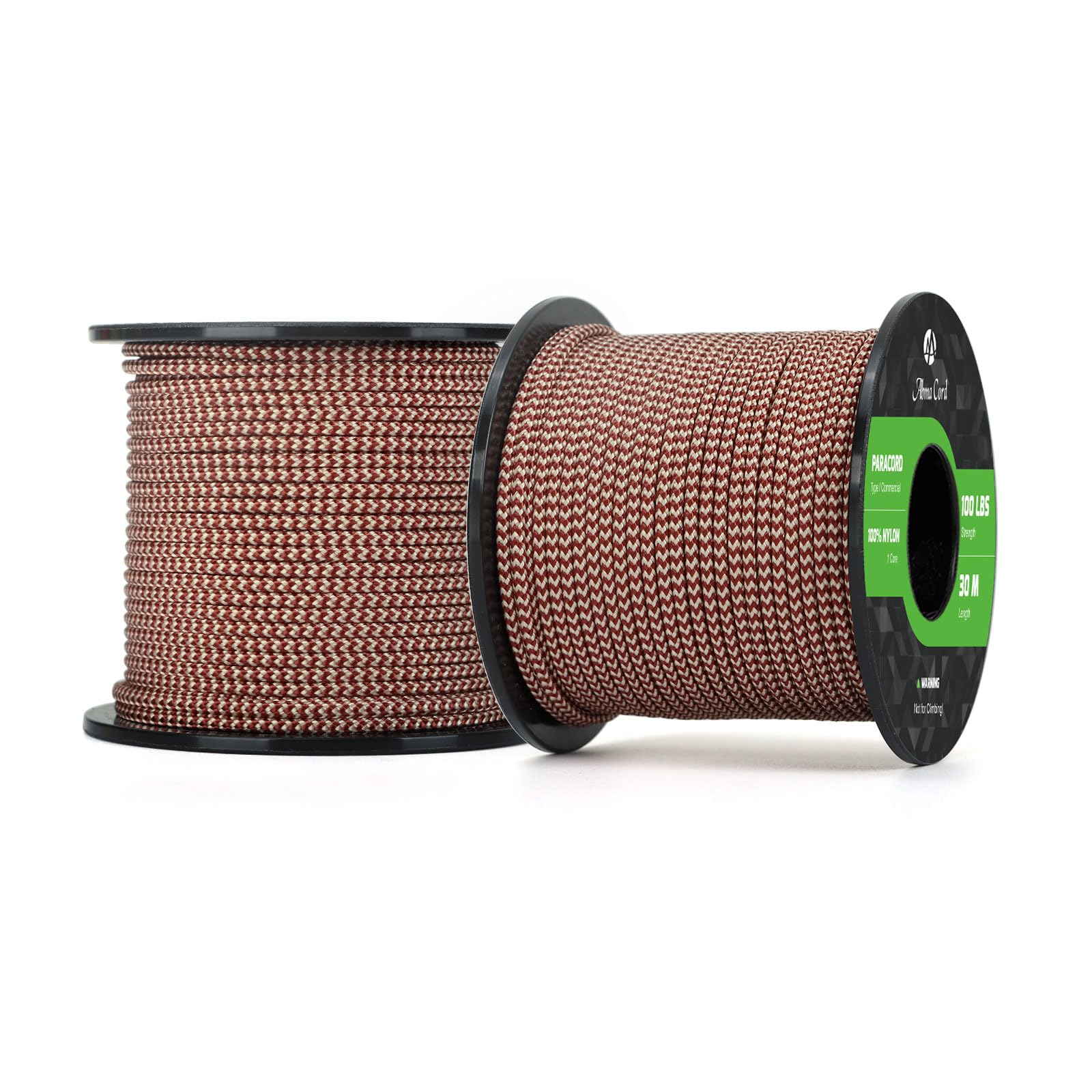 Abma Cord Paracord 100 lbs 2mm 100% Nylon 30M - Chocolate Brown & Khaki
